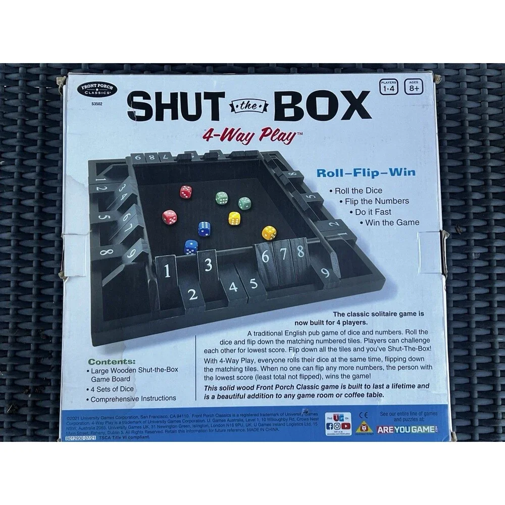 Front Porch Classics SHUT the BOX 4 - Way Play Game- Ages 8+ (1-4 Players)